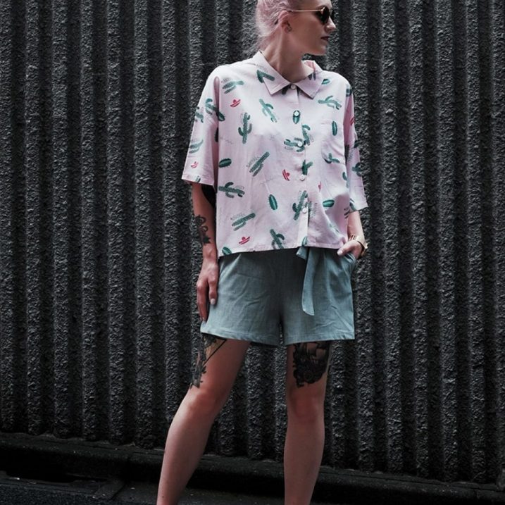 Self Belted Denim Shorts